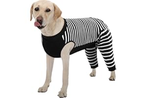 Kuoser Dog Recovery Suit, Anti Licking Dogs Rear Leg Sleeve, Abdominal Dog Surgical Suit with Pants Cover Protect Wounds, Dogs Elbow Protector Soft Pet Surgery Onesie Cone Alternative, Black XL