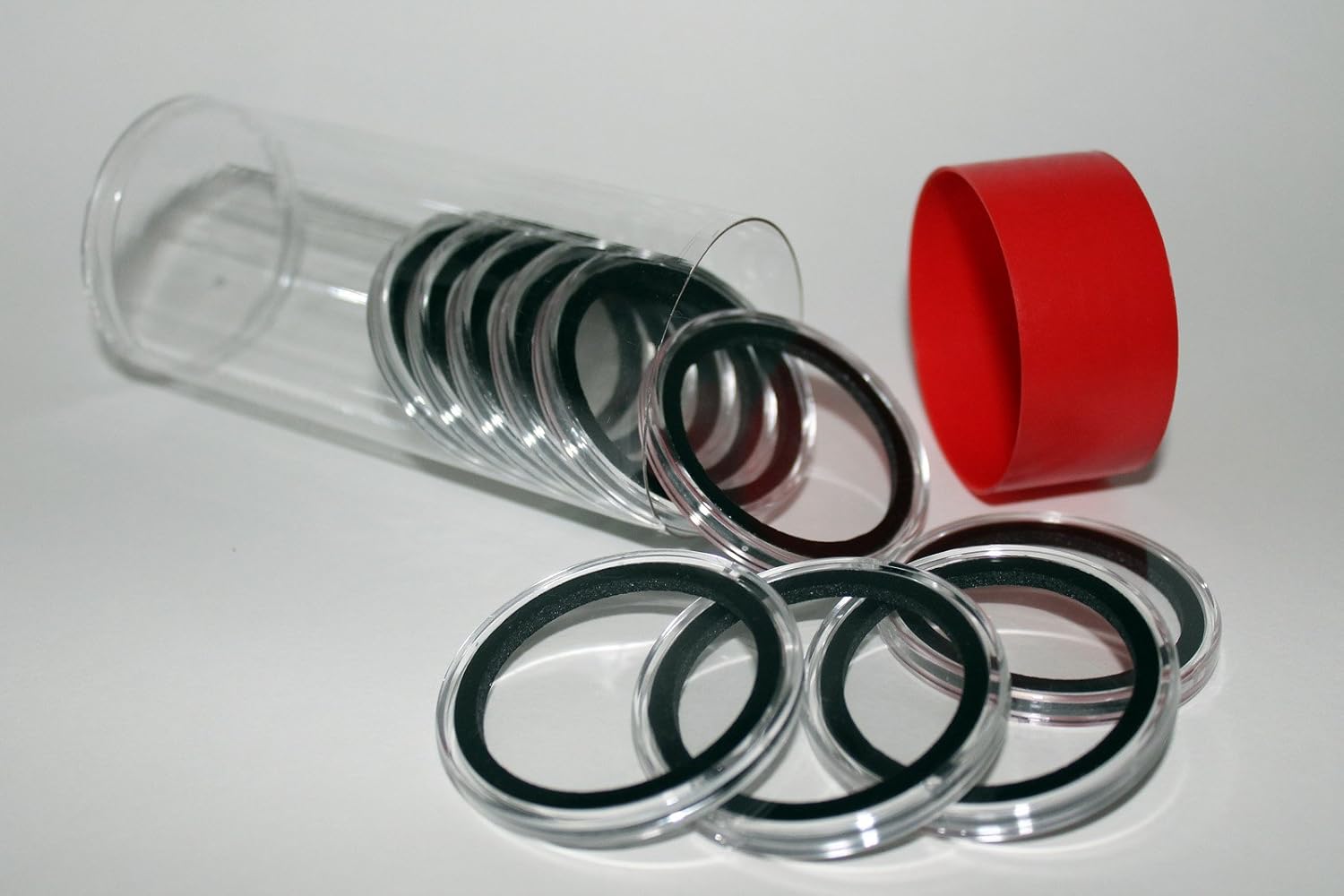 1 Airtite Coin Holder Storage Container & 10 Black Ring 20mm AirTite