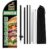 FuWeave Burger Advertising Swooper Flag Banner 8.2ft Feather Flags with Pole and Ground Stake Advertising Feather Banner Signs for Food Trucks Business Store Fronts (Black)