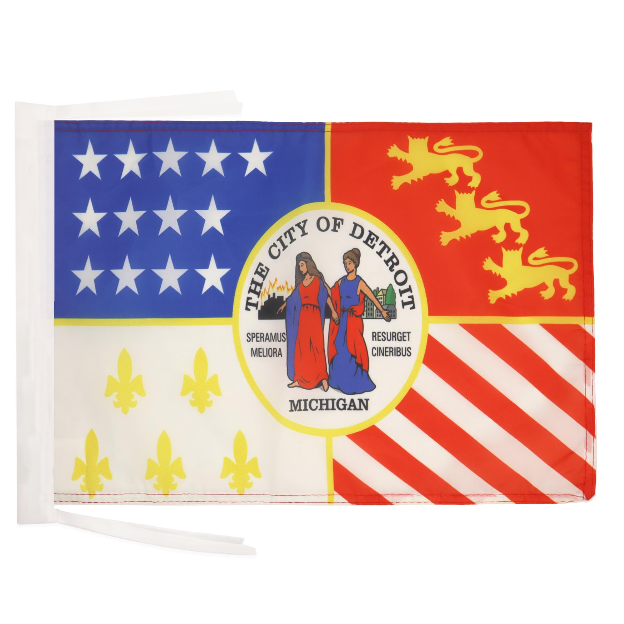 AZ FLAG - City of Detroit Flag - 18'' x 12'' - 100% Polyester Detroit in Michigan Small Banner with Two Cords - Fade Resistant - Vivid Colors - 18x12 in - 45x30 Cm โ image 1