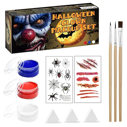 ALLONY Halloween Face Paint Kit, Camo Face Paint, Face and Body Paint, Tattoo Stickers, White Foundation Makeup Goth, Skeleton Zombie Clown Makeup, Body Paint for Fancy Dress Festivals