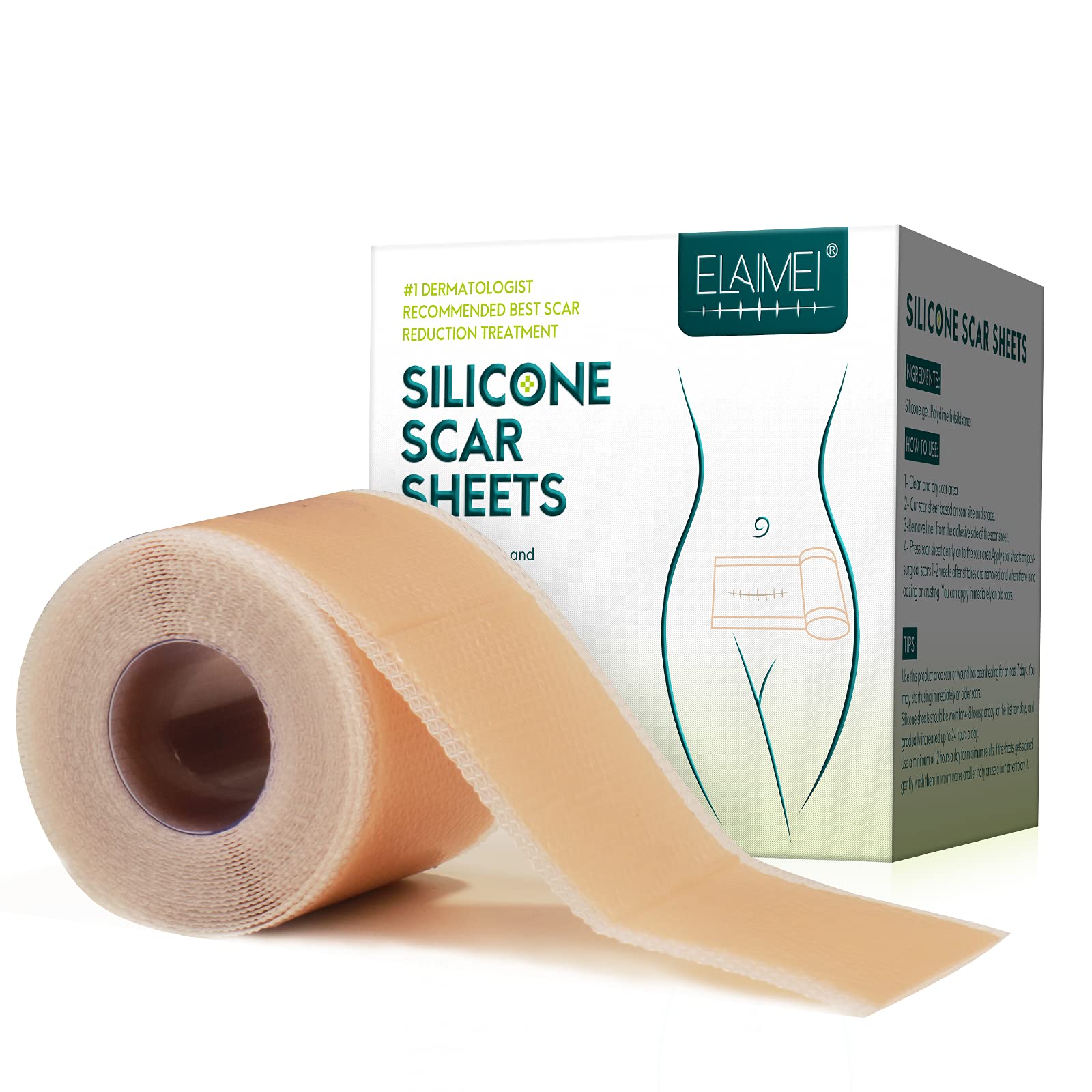 Silicone Scar Sheets, Silicone Scar Tape Roll, Medical Grade (1.6” x 120”Roll-3M), Reusable, Professional Scar Removal Sheets for C-Section, Surgery, Burn, Keloid, Acne et, 12 Month Supply