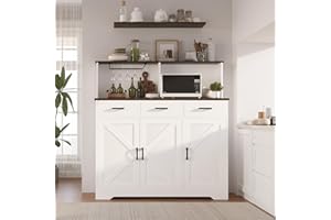 IDEALHOUSE Modern Buffet Cabinet with Microwave Stand, Barn Doors Sideboard Storage Cabinet with Drawers and Shelves, Wood Co