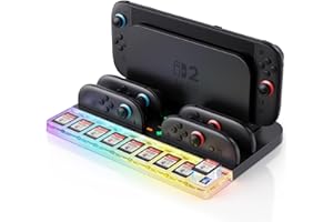 Charging Dock for Nintendo Switch 2 Joy-Con Controllers, 4-Slot Magnetic Fast Charger Station with 7 Light Modes, Overcharge 
