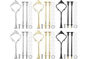 PATELAI 6 Sets 3 Tier Cake Stand Hardware Tiered Tray Plate Hardware Kit Heavy Metal Cake Fruit Food Plate Stand Fitting Stacking Kit for Serving Dessert Cupcake Dish Food(Simple,Black, Silver, Gold)