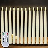 Homemory 12 Pcs Flameless Taper Candles with Remote Timer Dimmer, 11 inches Ivory Taper Candles Battery Operated, Plastic LED Candlesticks with Flickering Flame for Halloween Christmas Church Wedding