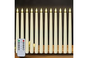 Homemory 12 Pcs Flameless Taper Candles with Remote Timer Dimmer, 11 inches Ivory Taper Candles Battery Operated, Plastic LED Candlesticks with Flickering Flame for Halloween Christmas Church Wedding