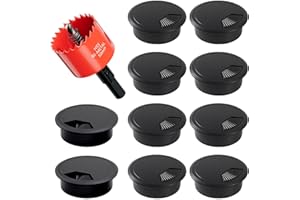 GA1FSL Desk Grommet & Cable Grommet 2 Inch (10 Pack) - Black Desk Hole Cover with Hole Saw - Cable Management Kit for Office, TV Stand, Workstation - Hide Wires Behind Wall, Cable Pass Through (50mm)