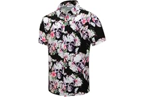 SheLucki Hawaiian Shirt for Men, Unisex Summer Beach Casual Short Sleeve Button Down Shirts, Printed Palmshadow Clothing
