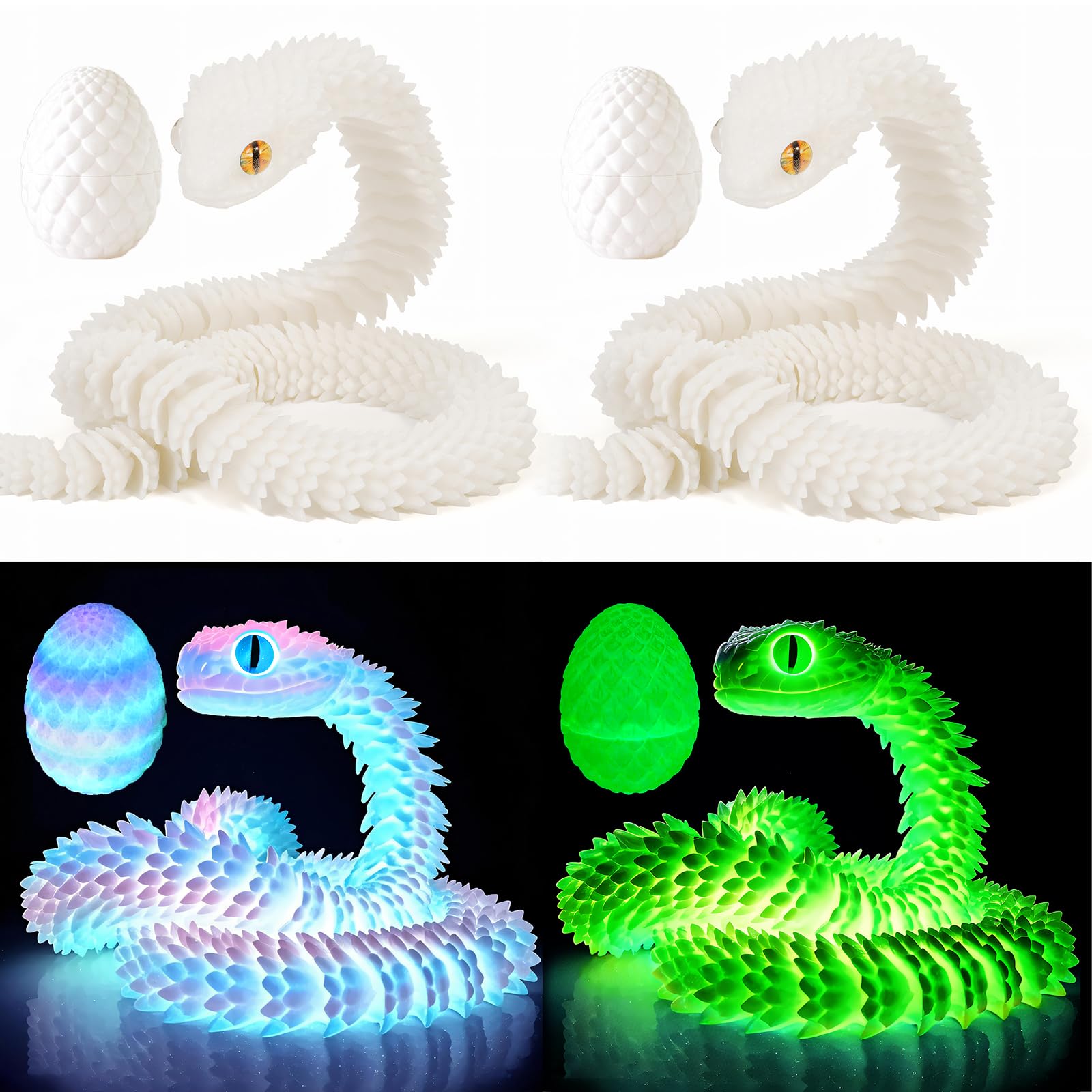 zhongko 2Pcs 3D Glow Printed Snake, 3D Printed Animals, Sensory Animals Toy for Stress Relief, Funny Snake Toy for Home and Office Decoration, Great Gifts for Animal Lovers