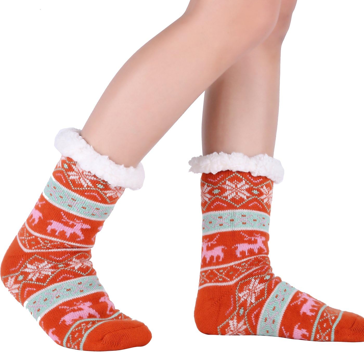Women Slipper Socks Fleece Non Slip Sherpa grippers Winter Sleep Sock, Marsala, One Size