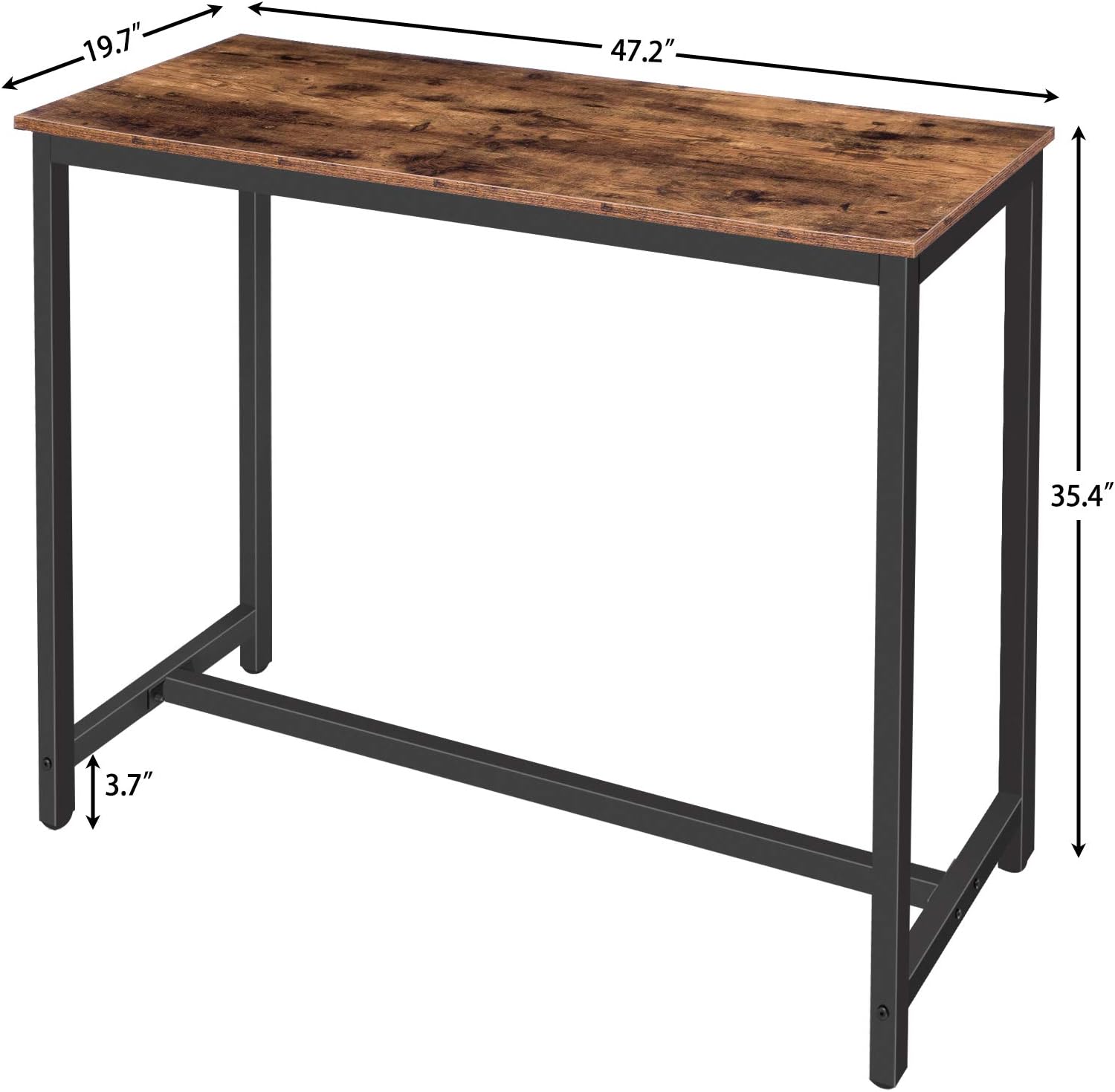 HOOBRO Bar Table, 47.2” Rectangular Pub Table, Dining Table for Living Room, Dining Room, Kitchen, Adjustable Feet, Sturdy Metal Frame, Industrial Design, Easy Assembly, Rustic Brown BF50BT01: Home & Kitchen