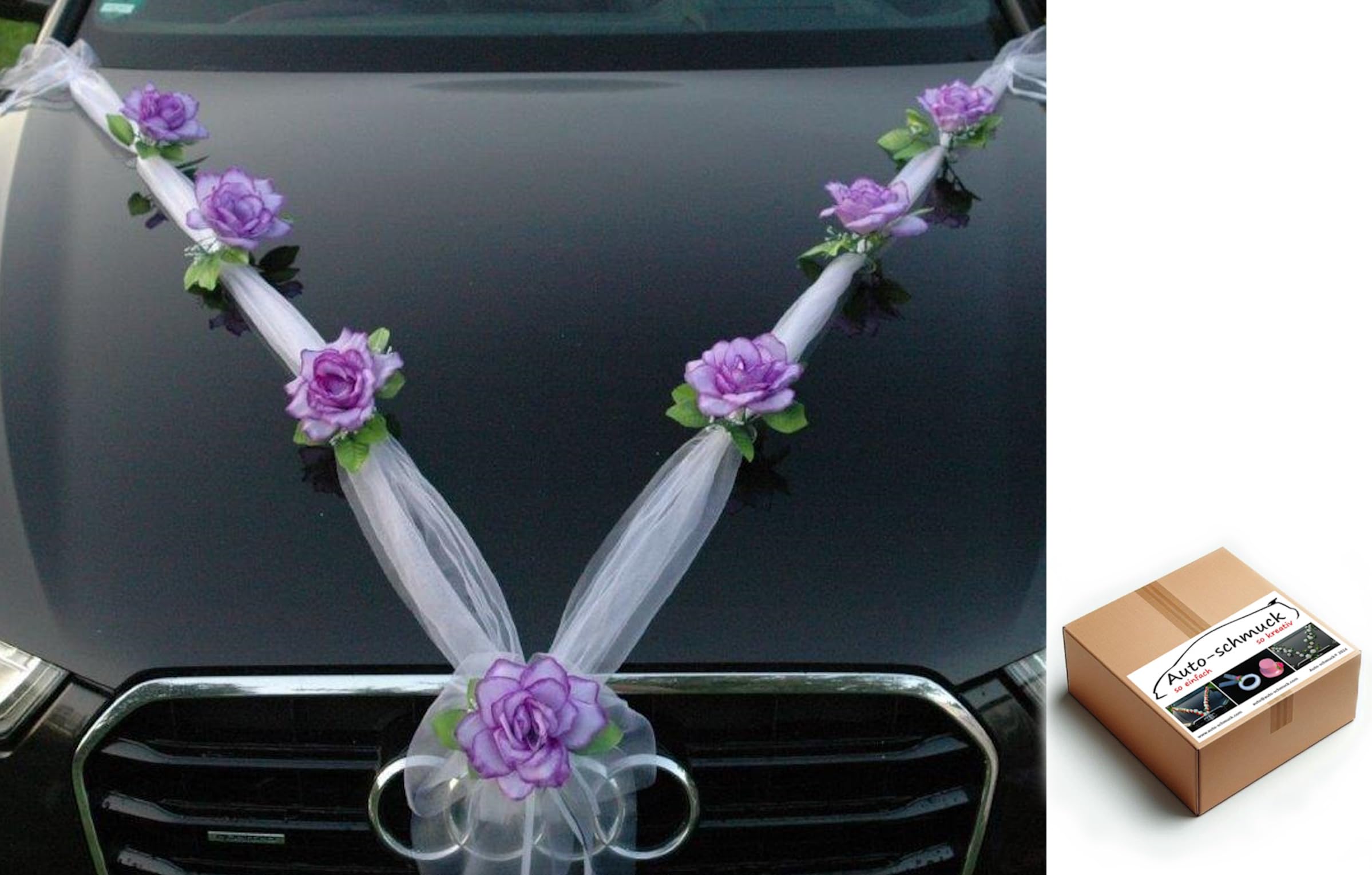 Organza M Auto Schmuck Braut Paar Rose Deko Dekoration Autoschmuck Hochzeit Car Auto Wedding Deko (Lila/Weiß) — image 1