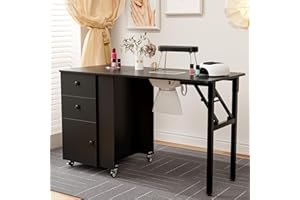 Belandi Foldable Manicure Table Nail Table,Folding Nail Desk Station for Nail Tech w/Electric Downdraft Vent,Lockable Wheels,Foldable Nail Arm Rest,Storage Drawers,Wooden Handles(Black)