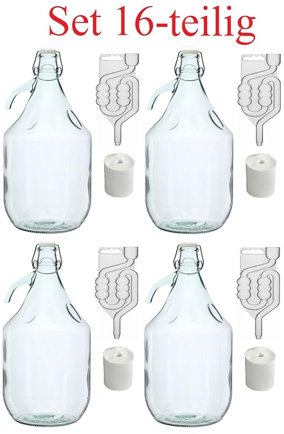 SET 16tlg. FLASCHE GÄRBALLON + STOPFEN + GÄRRÖHRCHEN + BÜGELVERSCHLUSS 5L BDG5D