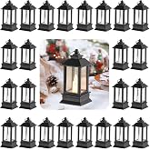 Staymoment 24 Pack Black Mini Lanterns Decorative Indoor, for Centerpiece | Battery Powered Small Led Lights Bulk, for Wedding, Table, Patio, Fireplace Mantel, Shelf, Party, Christmas, Halloween Decor
