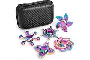 LNCOJOLM 5 Pack Metal Fidget Spinners Pack Stress Relief Toys for Kids Adults, Rainbow Finger Hand Spinner Bulk Set Sensory Desk Toy, Cool Gadget Easter Egg Filler Stuffer Birthday Gifts Party Favor