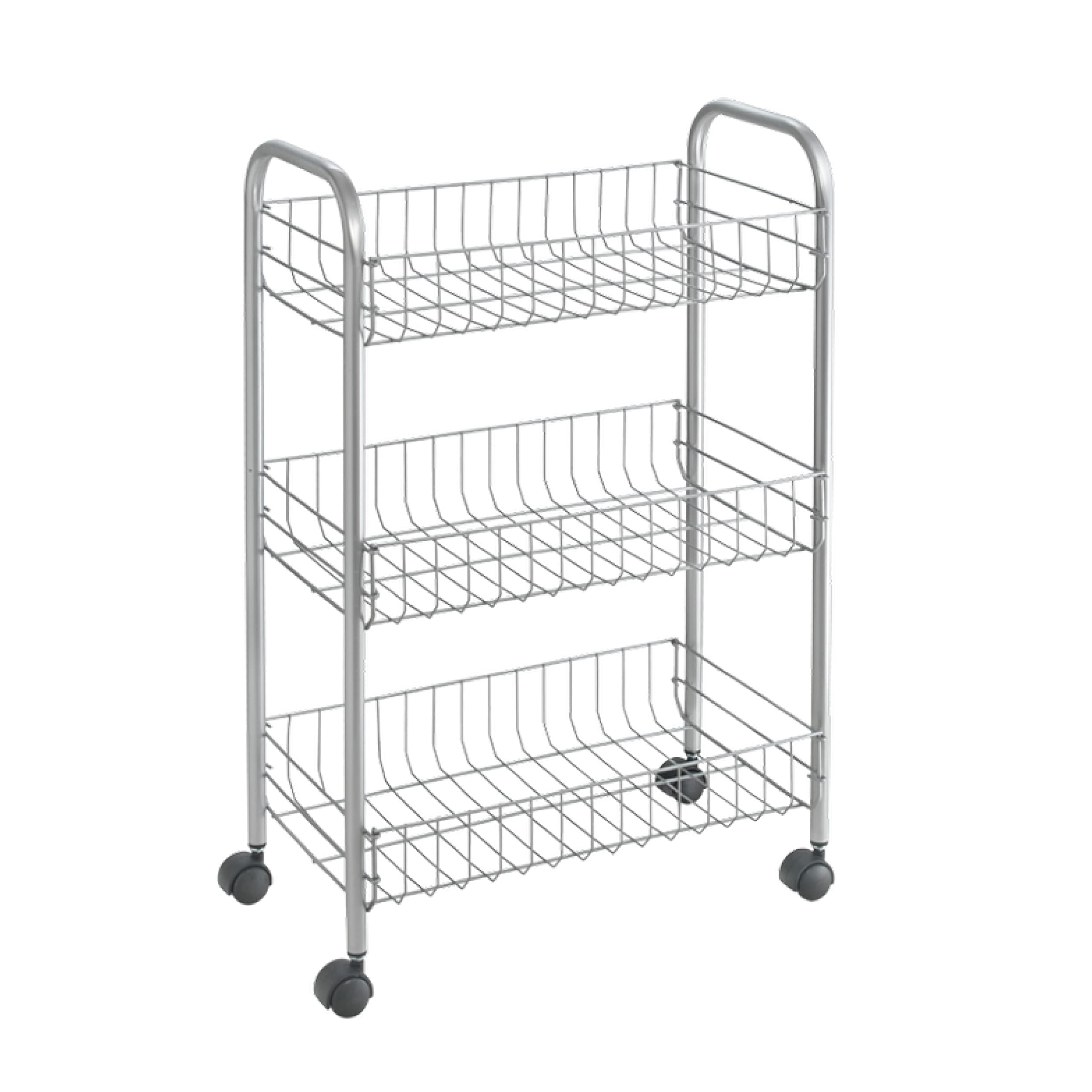 Metaltex Lugano 3-Tier Trolley with Wheels - Multipurpose Storage Cart for Home including Kitchen, Bathroom, Office and Garage - Polytherm Metallic Silver, 41 x 23 x 63 Centimetres