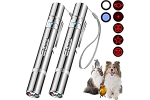 Cowjag Cat Toys, Laser Pointer with 7 Adjustable Patterns, USB Recharge Laser, Long Range and 3 Modes Training Chaser Interactive Toy, Birds Toys, Dog Laser Pen Toy（2Pcs）
