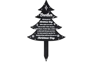 BUoonyer Christmas Grave Decorations for Cemetery - Brother Metal Memorial Grave Markers, Xmas Tree Garden Sympathy Plaque Stake, Boy Remembrance Graveside Burial Decor Sign for Outdoor Outside Yard