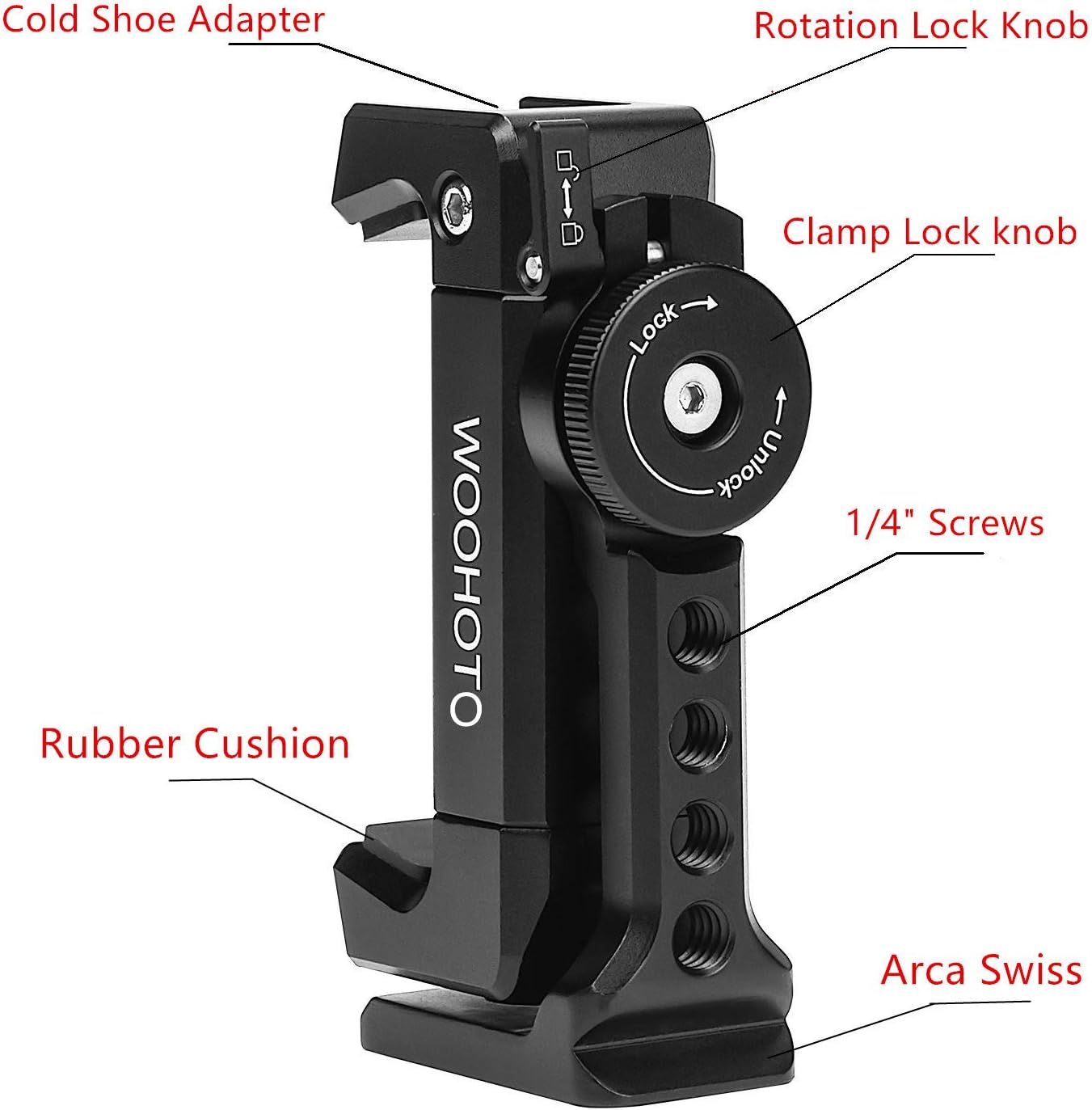 Metal Phone Tripod Mount with Cold Shoe,Woohoto 360 Rotation,Compatible with iPhone 11 Pro Tripod Mount, Sumsung Smartphone Holder Adapter, Cell Phone Clamp,Video Rig Mount for Live Streaming: Camera & Photo