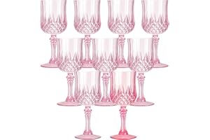 9Pcs Vintage Goblet Glasses 7.5oz Unbreakable Embossed Wine Goblets Acrylic Clear Glasses Pink Hot Pink Plastic Cocktail Juic