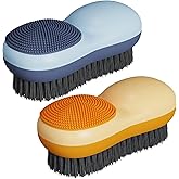 Laundry Stain Brush Two-Side Soft Bristle Scrub Brush for Stain Removal Silicone Household Clothes Washing Brush Dual-use Scrubbing Brush for Clothes Underwear, 2 Pack (Blue and Orange)