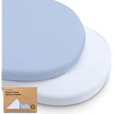 2pk Organic Baby Bassinet Sheets Boys, Girls, Fitted Sheet (Blue Flax) | 100% Cotton Bassinet Mattress Sheets, Compatible with Halo Bassinest Swivel Sleeper, Graco, Baby Delight, Universal Fitted