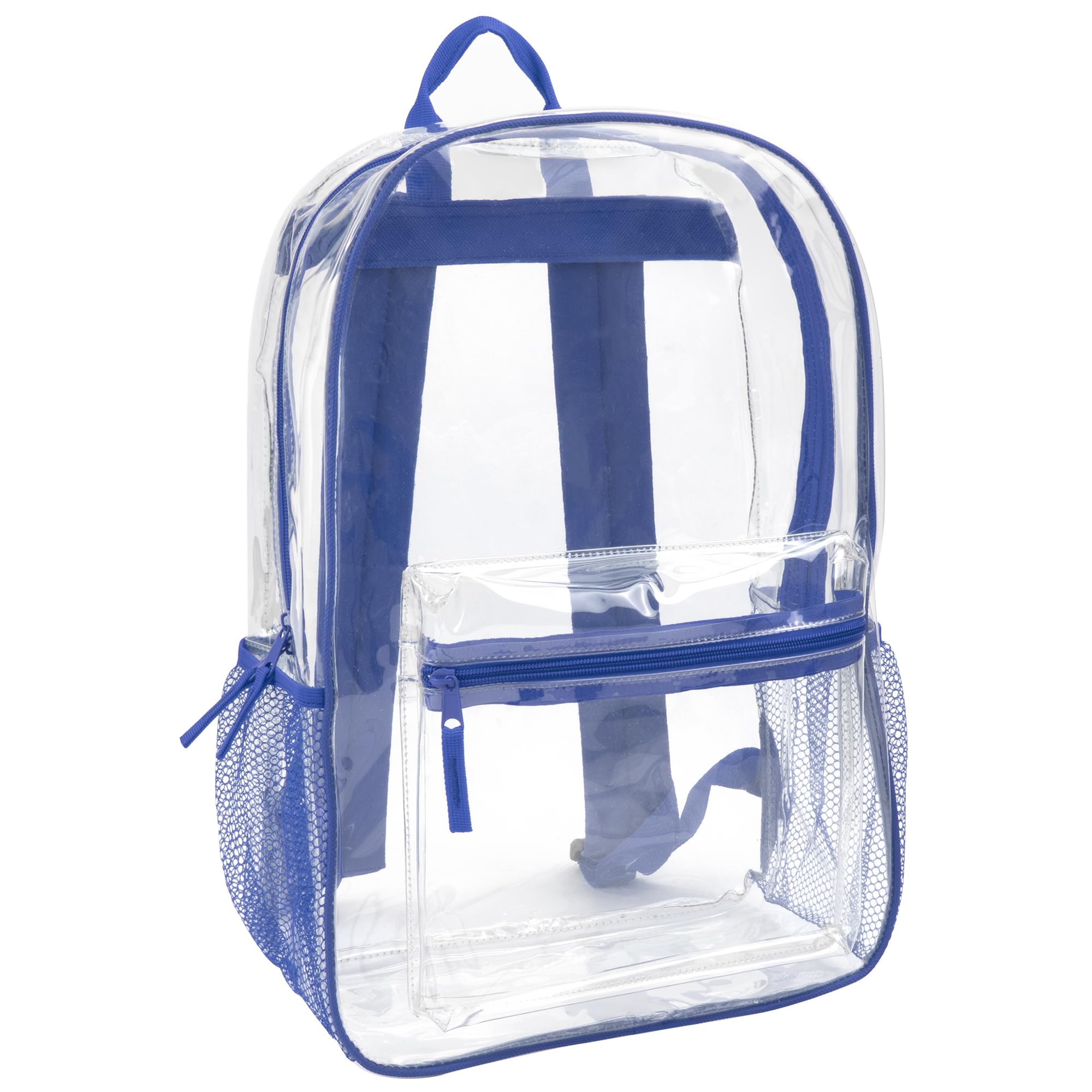 Trail maker Clear Backpack Heavy Duty with Padded Straps, Side Pockets for Kids, Boys, Girls, School, Stadium Approved Events, Blue, S, Clear