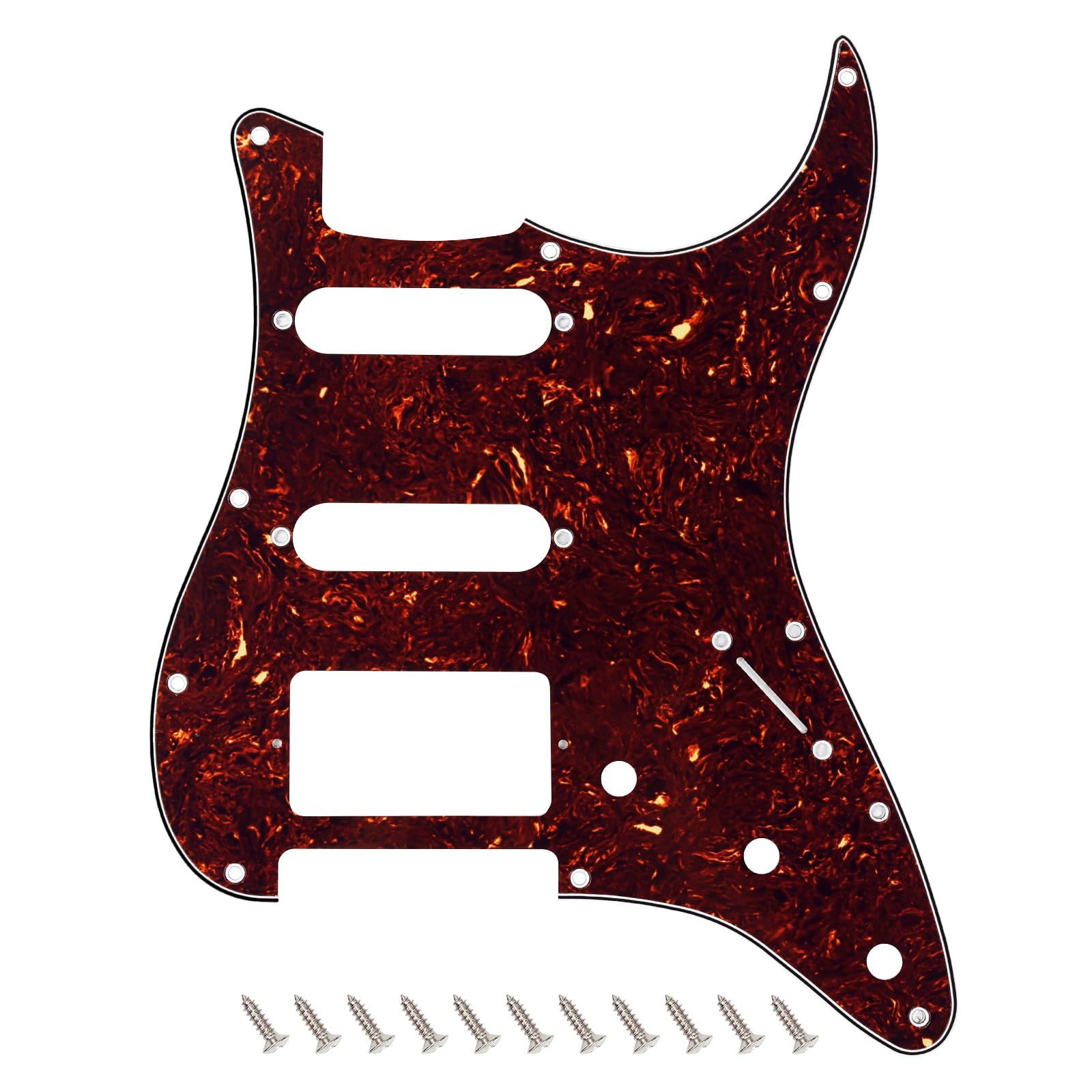 Banworks 4 Ply Strat HSS Pickguard 11-Hole Electric Guitar Pickguard SSH Scratch Plate for USA/Mexican Modern Style Standard Stratocaster ST JT/HB-02 Dark Brown Tortoiseshell — image 1