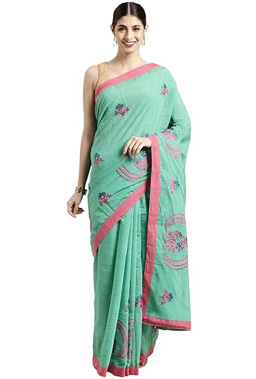 Womens Blended Cotton Saree (CCOPSC13583; Green)