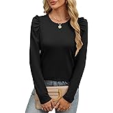 ANRABESS Womens Puff Long Sleeve Shirts Crewneck Fall Tops Basic Dressy Casual Blouses 2025 Trendy Outfits