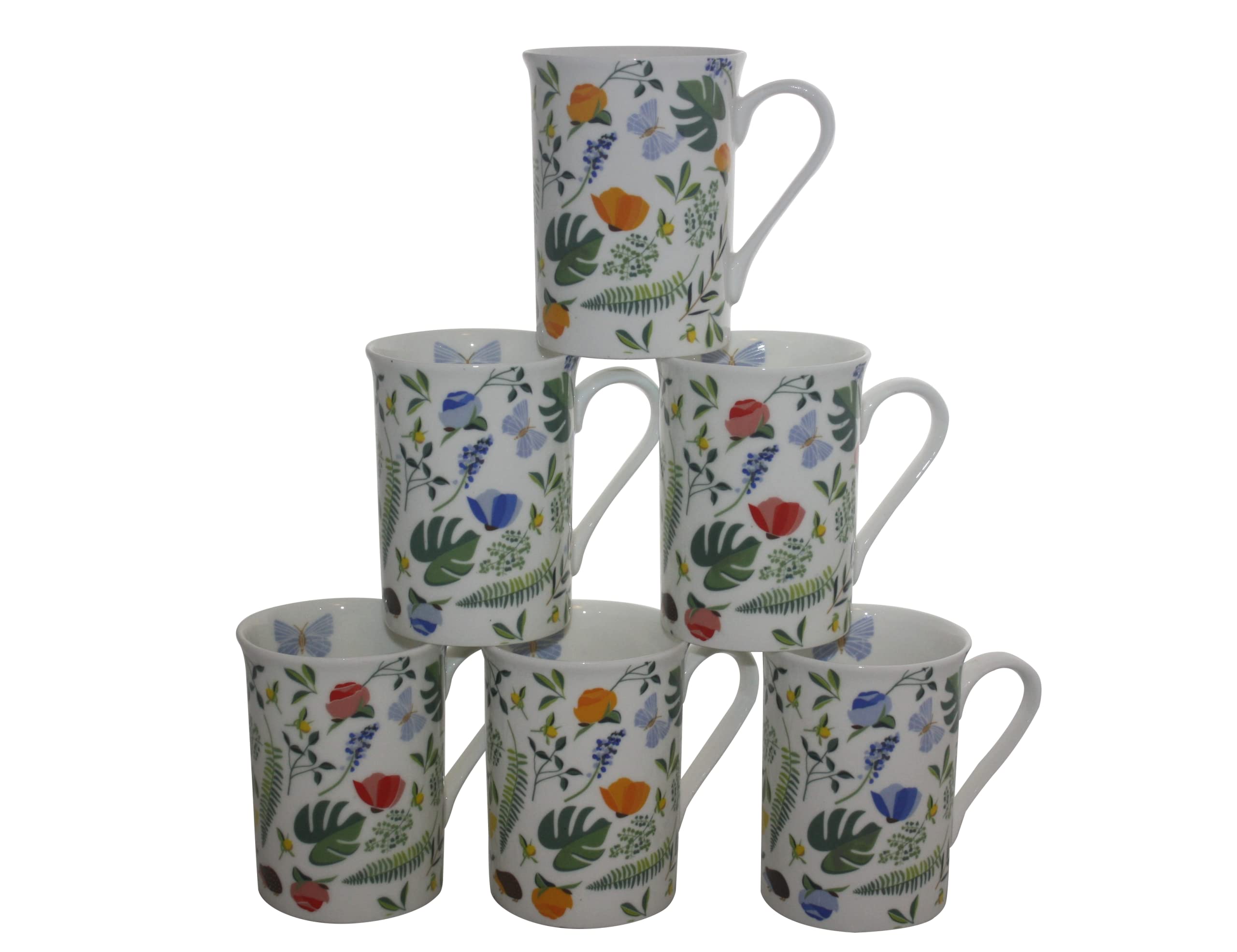 The Cup Fine Bone China Set of 6 'Butterfly Garden' Mugs