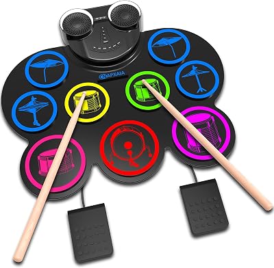 CNAPXAIA Electric Drum Kit 9 Pads Dual Speakers Bluetooth MIDI Practice
