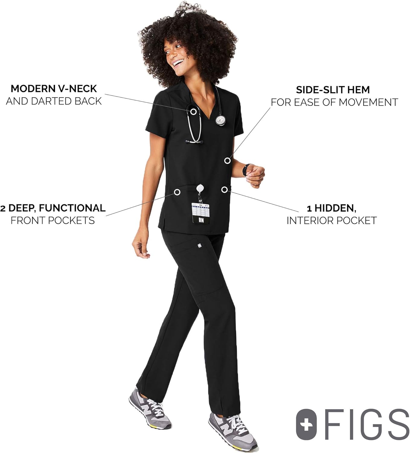 FIGS Casma Three-Pocket Scrub Top for Women – Tailored Fit, Super Soft Stretch, Anti-Wrinkle Medical Scrub Top: Clothing