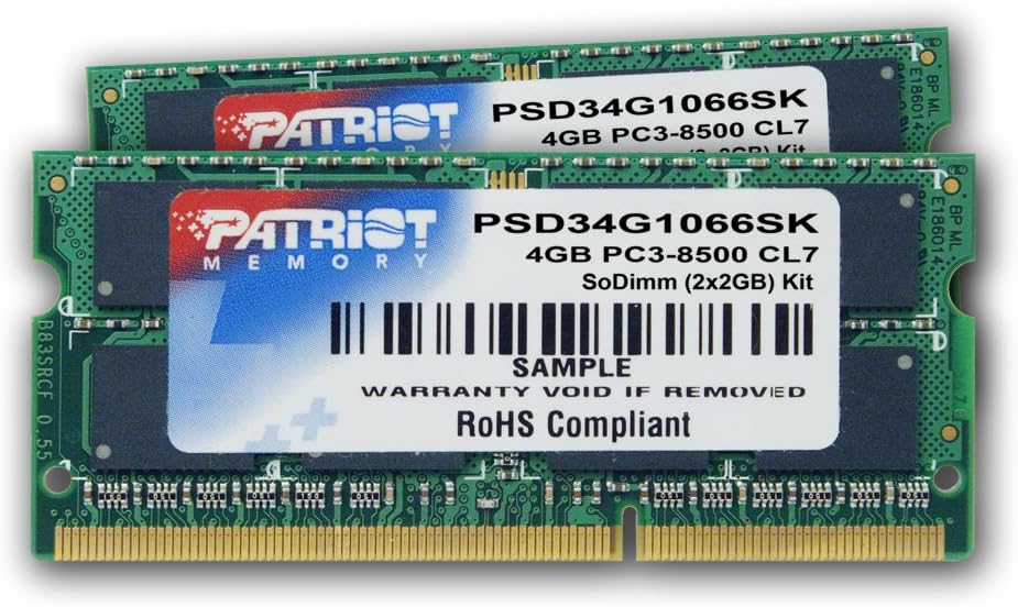 Patriot Signature 4 Gb 2 X 2 Gb Ddr3 Pc3 8500 1066mhz Dual Channel Sodimm Memory Kit Psd34g1066sk At Amazon Com