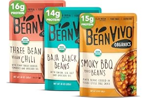 BeanVIVO - Variety 3 Pack (10 oz each) - Organic Baja Black Beans, Three Bean Vegan Chili, BBQ Pinto Beans - Seasoned & Ready to Eat, Plant Protein, Vegan, Gluten Free, Microwaveable, Instant Meals