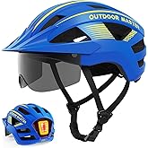 OutdoorMaster Adult Bike Helmet - Bicycle Helmet with Rechargeable Rear LED Light, Detachable Magnetic Goggles, Removable Sun Visor - Suitable for Commuting and Cycling for Men and Women