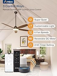 Amico Ceiling Fans with Lights, 52 inch Smart