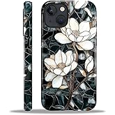 Flivro Magnetic Case for iPhone 15, Compatible with Magsafe,PC Hard Shell & Silicone Inner Bumper,Shockproof Full-Body Cover Slim Fit for iPhone 15 Case - Stained Glass Unique Magnolia