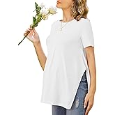 Ekouaer Women's Maternity Shirts Short Sleeve Pregnancy Tops Blouses Split Side Casual Crewneck Pregnant Tunic Tee