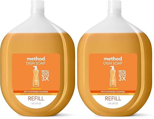 Method Gel Dish Soap, Refill, Clementine, Recylable Bottle, Biodegradable formula, 54 Fl Oz (Pack of 2)