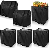 Pafeooui 6 Pcs Insulated Grocery Bags – Reusable Thermal Shopping Totes with Zippered Top for Hot/Cold Food Delivery, Picnics & Groceries (Black)