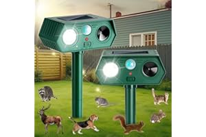 LRENQLLY 2 Pack 2025 Solar Ultrasonic in Repellent Defender Rat, Squirrel, Deer, Raccoon, Skunk, Rabbit, Mole, Dog, Cat, Waterproof with Motion Detector