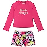 Ocean Pacific Girls' Two Piece Swim Shirt and Swim Shorts Bathing Suit Rashguard Set