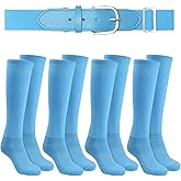 WYVAS Baseball or Softball Sock & Belt Set Elastic Socks & Adjustable Waist Belts 4 Pairs Football Baseball Socks with 1 Belt