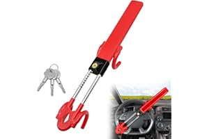 KAYCENTOP Steering Wheel Lock Anti-Theft Device Adjustable Car Steering Wheel Lock Universal Double Hook Wheel Locks for Car Truck SUV Van Red
