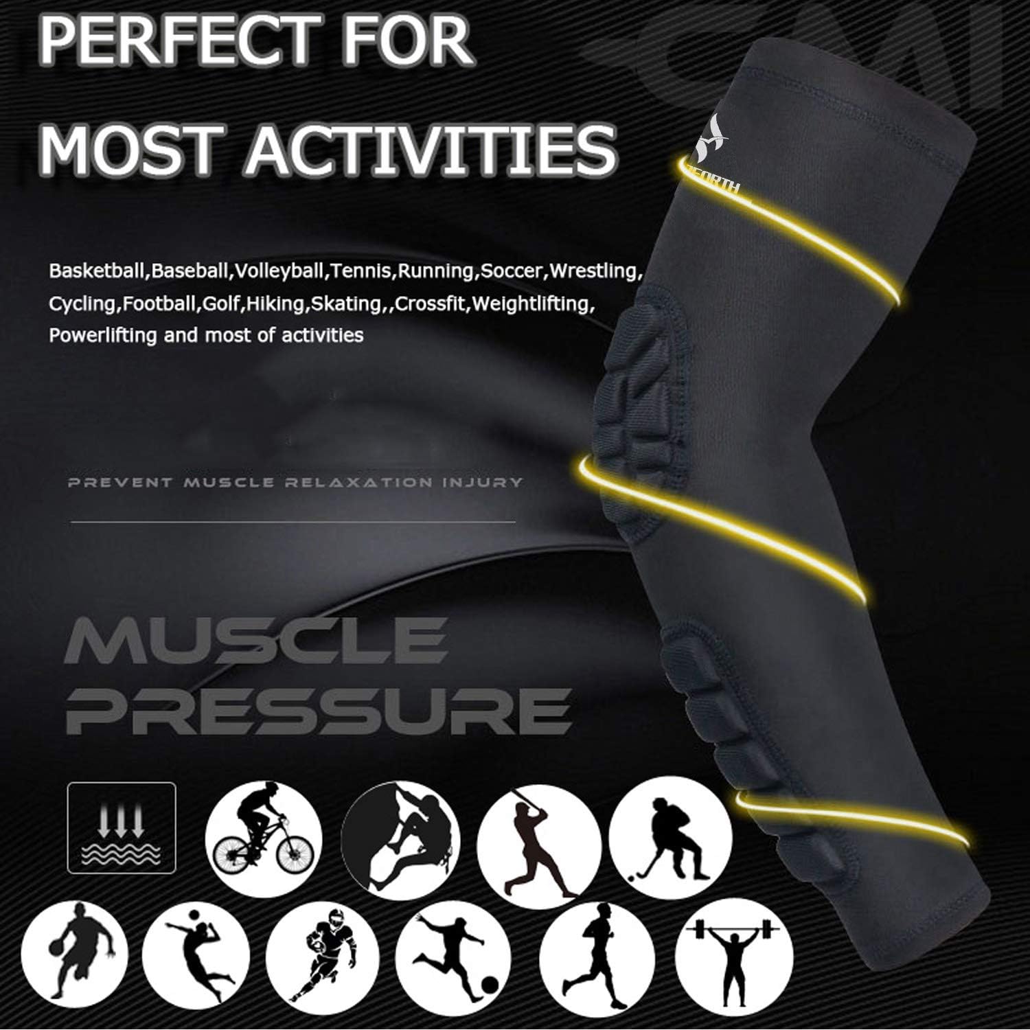 HOPEFORTH 2PCS Padded Elbow Forearm Sleeves Compression Arm Protective Support : Clothing