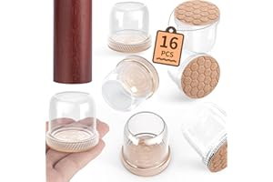 Sgooyir 16PCS Round Chair Leg Floor Protectors, Chair Leg caps Floor Protectors with Felt, Silicone Chair Leg Protectors for Hardwood Floors Furniture Pads XS Transparent&Brown