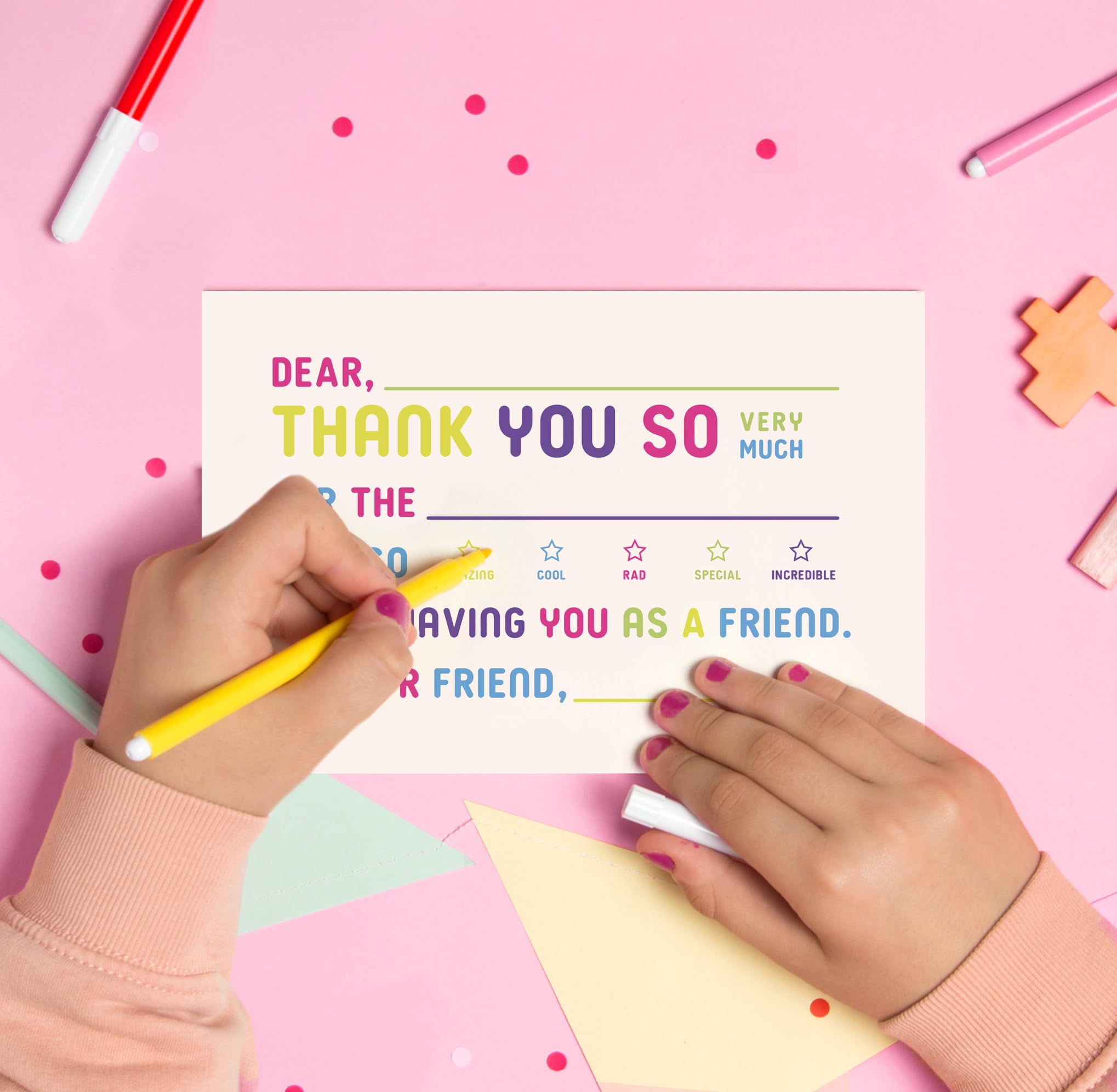 Photo 1 of ThreeKin Collective 25-Pack Kids Fill-in-the-Blank Thank You Cards with White Envelopes - 4x6 Double-Sided Postcards | Fun and Colorful Design for Birthdays, Holidays, and More (Colorful)